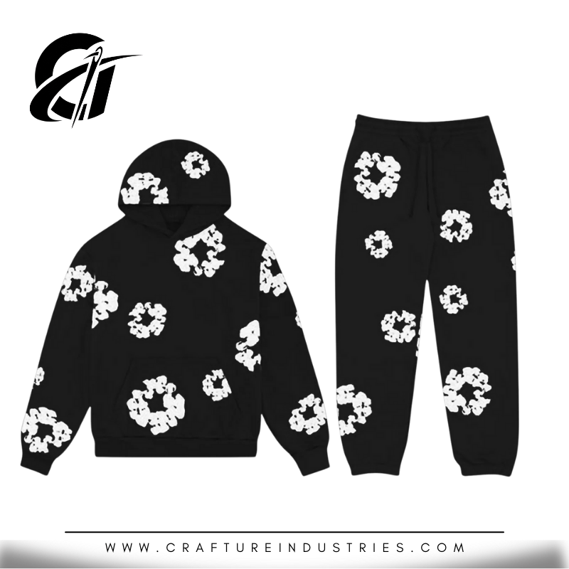 Hoodie Set with White Floral Print