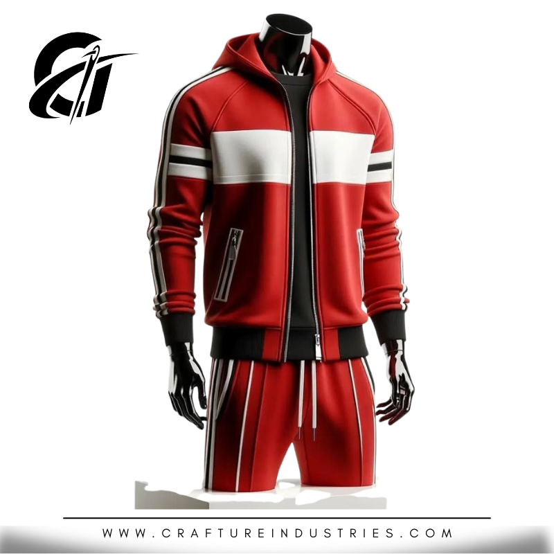 Striped Zip Tracksuit – Red/White