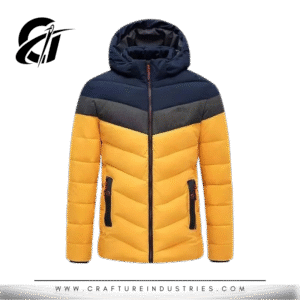Tri-Tone Chevron Puffer Jacket – Yellow/Navy
