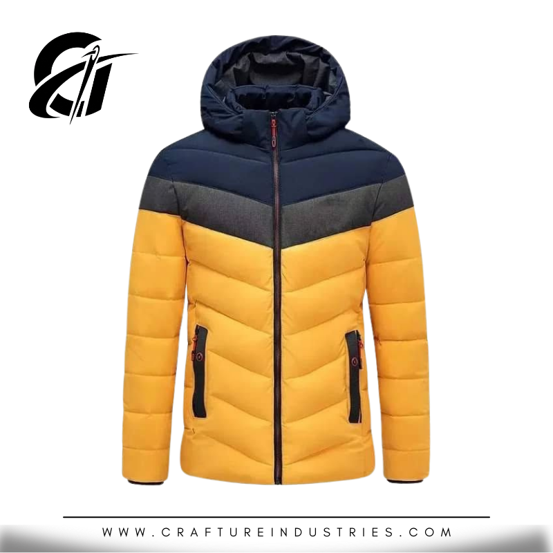 Tri-Tone Chevron Puffer Jacket – Yellow/Navy
