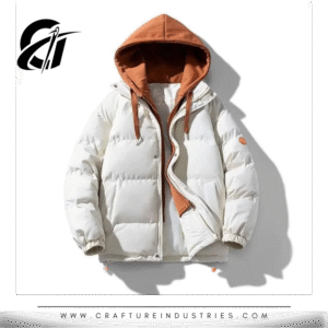 Winter Puff Jacket – White & Tan