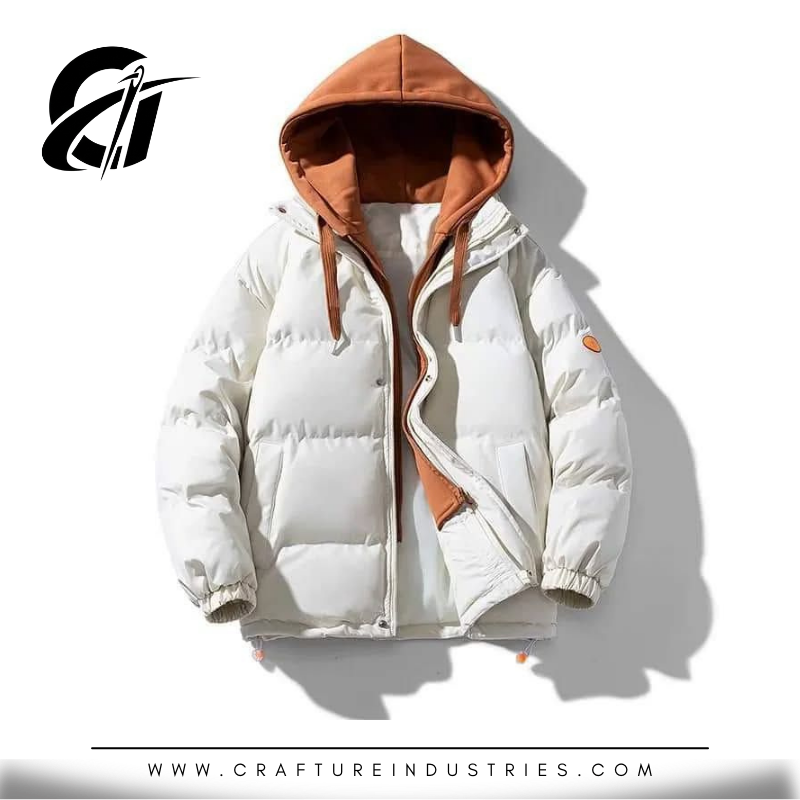 Winter Puff Jacket – White & Tan
